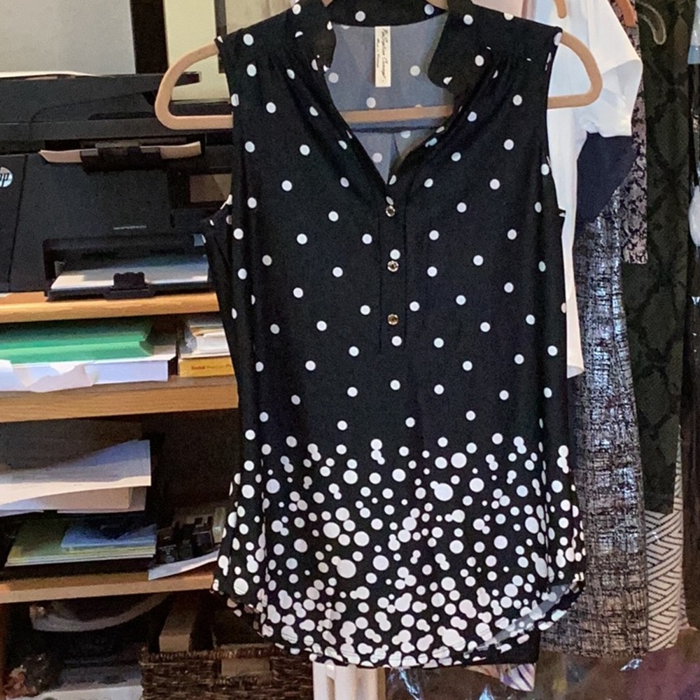 NWT Elegant Black and White Polka Dot Blouse